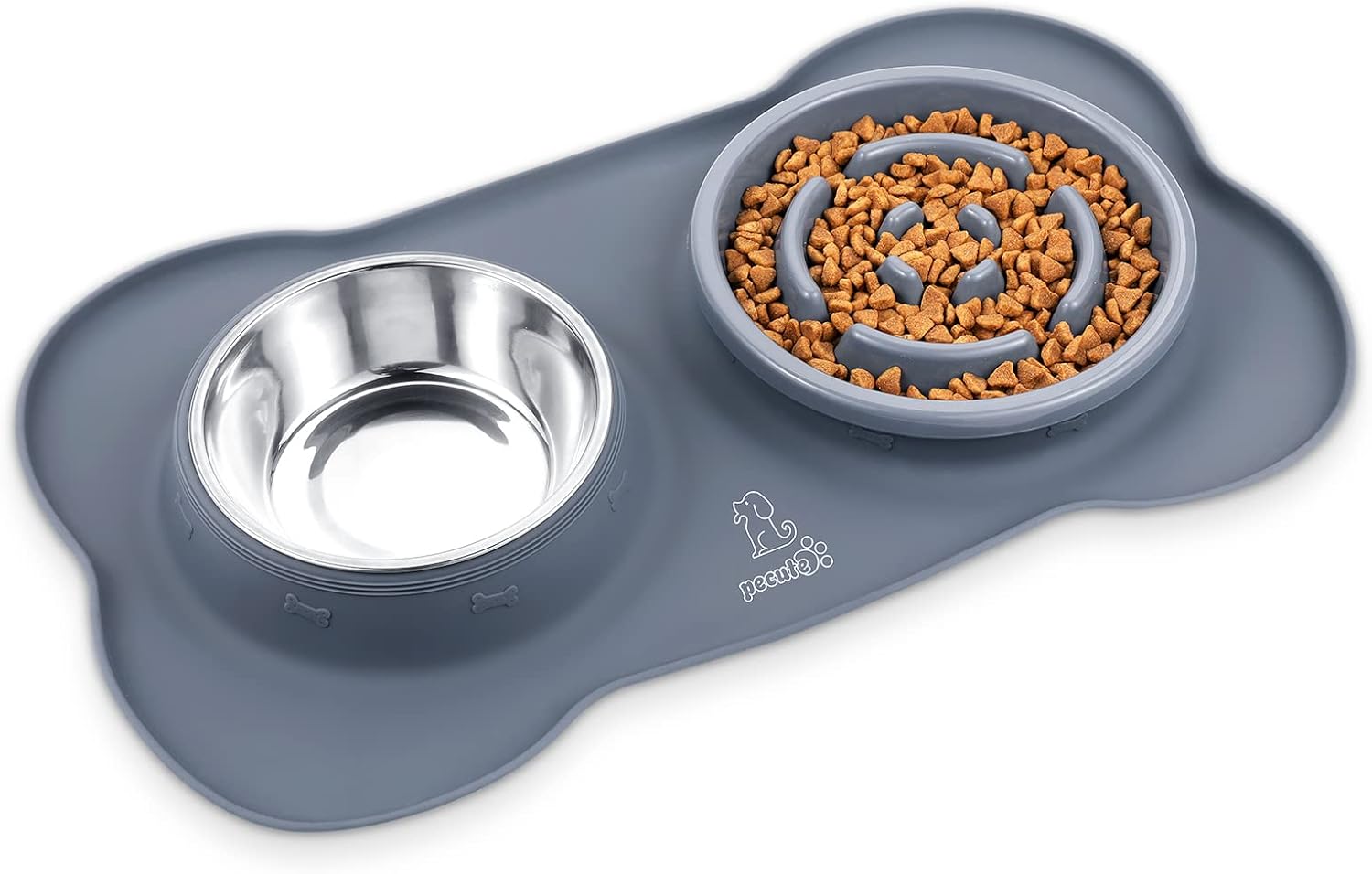 Slow Feeder Bowl with No-Spill Non-Skid Silicone Mat, Food-Grade Safe, Stainless Steel Bowls