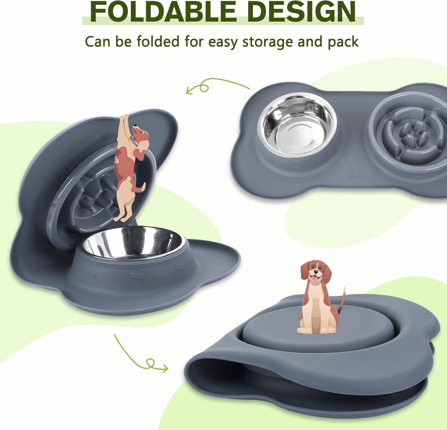 Slow Feeder Bowl with No-Spill Non-Skid Silicone Mat, Food-Grade Safe, Stainless Steel Bowls