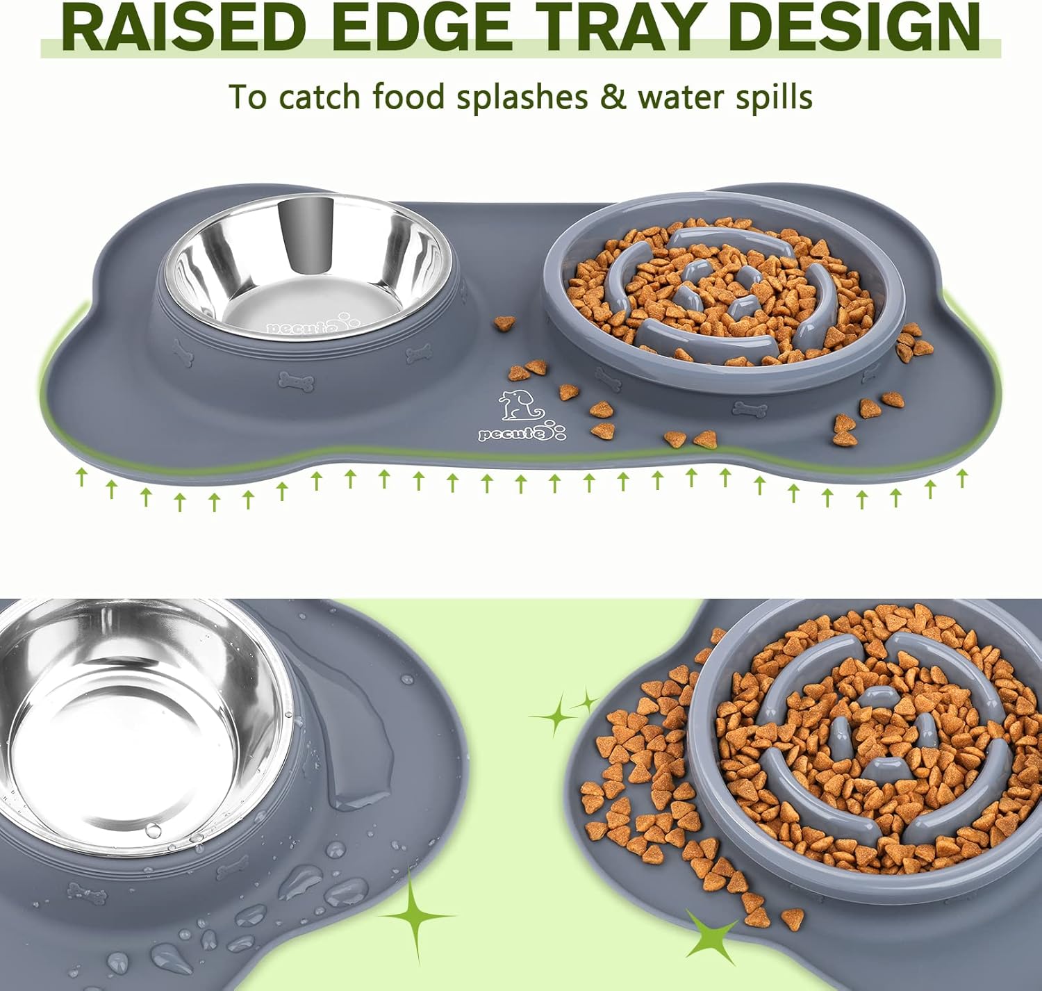Slow Feeder Bowl with No-Spill Non-Skid Silicone Mat, Food-Grade Safe, Stainless Steel Bowls