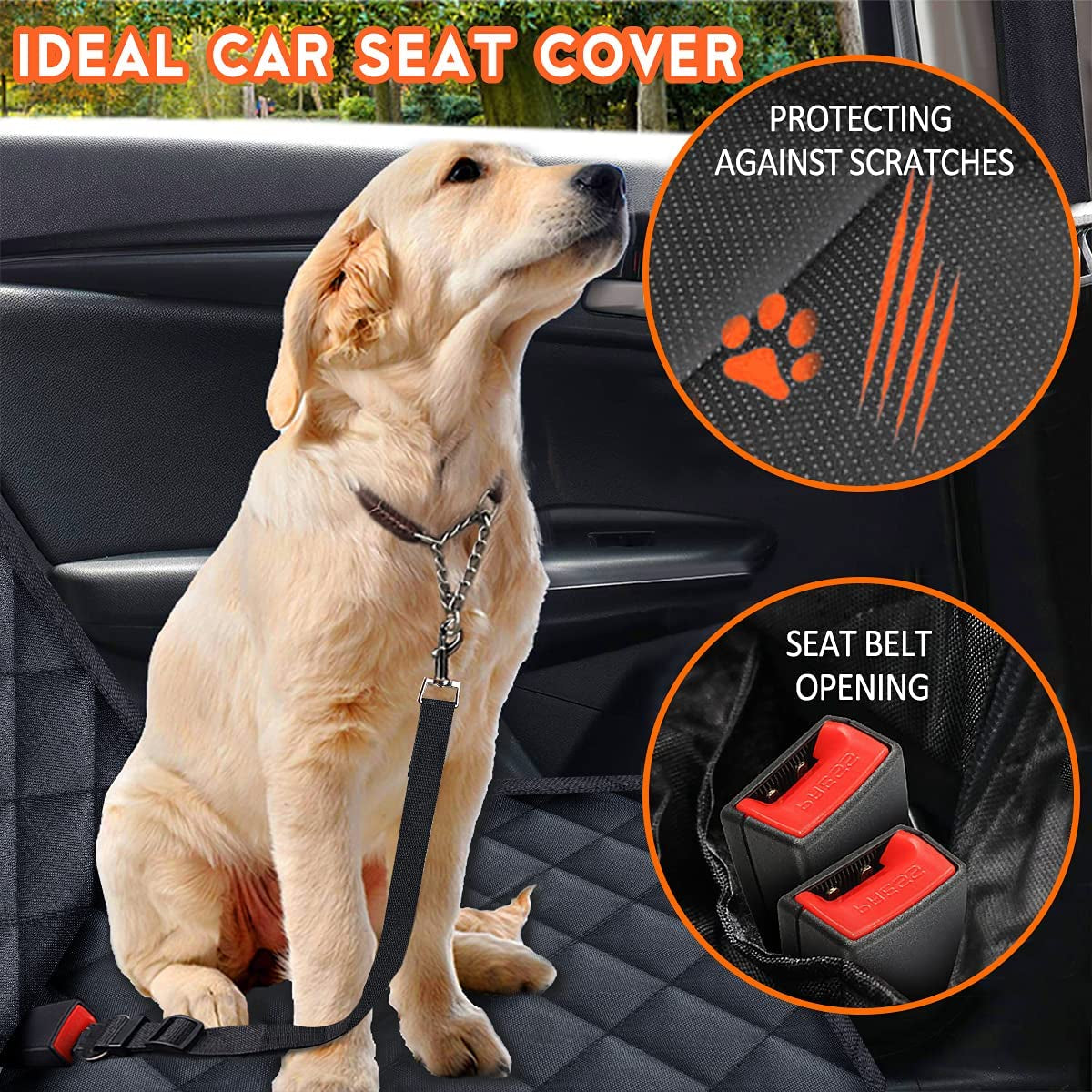 Waterproof Bench Car Seat Cover for Dogs, Non-Slip Rear Seat Cover Fits Middle Armrest for Most Cars Trucks & SUV's - Black