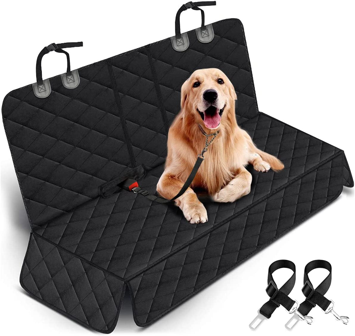 Waterproof Bench Car Seat Cover for Dogs, Non-Slip Rear Seat Cover Fits Middle Armrest for Most Cars Trucks & SUV's - Black