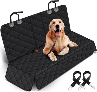 Waterproof Bench Car Seat Cover for Dogs, Non-Slip Rear Seat Cover Fits Middle Armrest for Most Cars Trucks & SUV's - Black